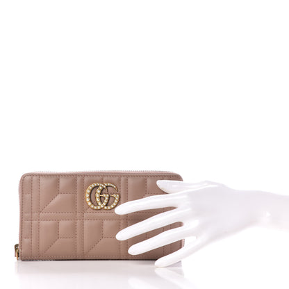 Gucci Calfskin Matelasse Pearly GG Marmont Zip Around Wallet Porcelain Rose 2 of 10