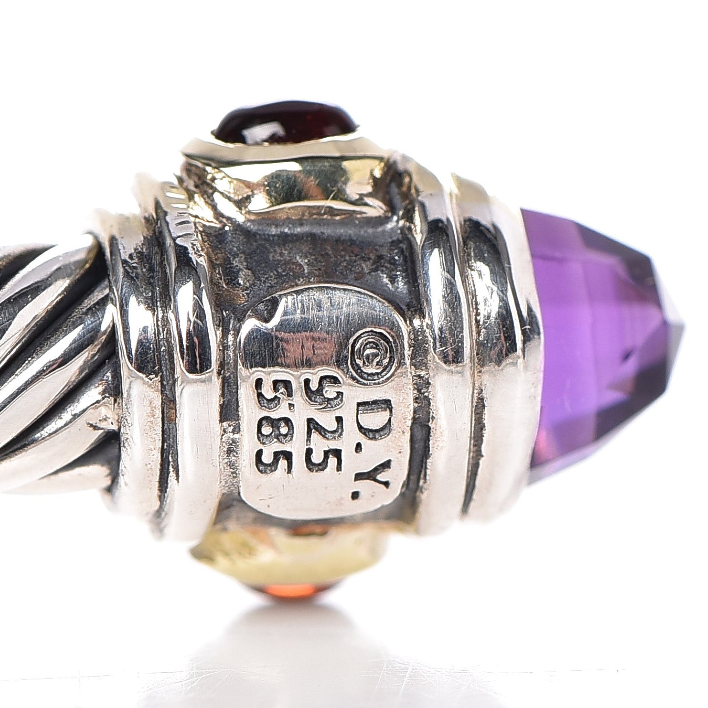 Sterling Silver 14K Yellow Gold Amethyst Tourmaline Rhodolite 5mm Cable Renaissance Bracelet