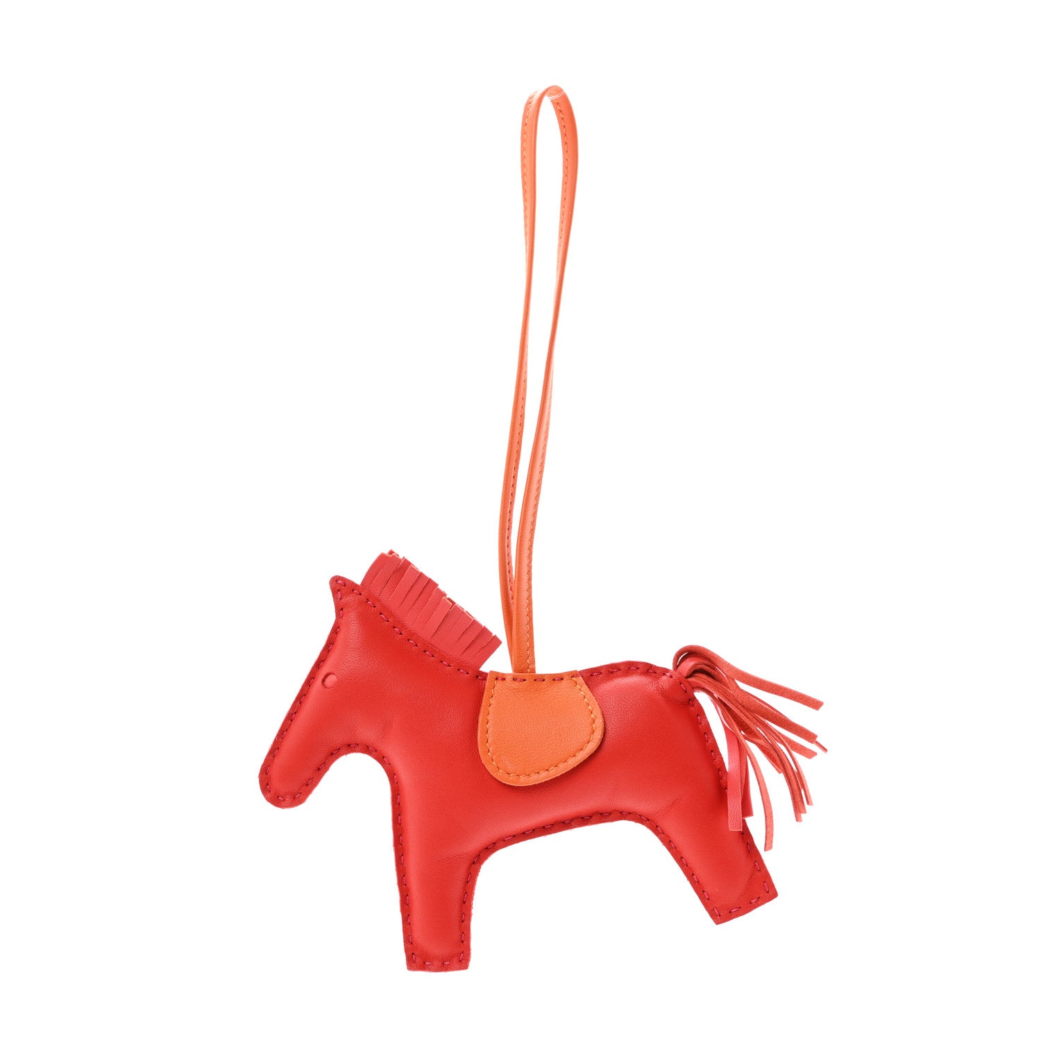 Hermes Milo Lambskin Grigri Rodeo Horse Bag Charm MM Rouge Rose Indien Jaipur Feu 1 of 3