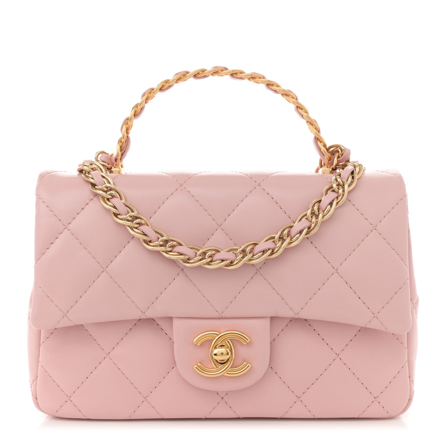 Chanel Shiny Lambskin Quilted Golden Links Top Handle Flap Light Pink 1 of 11
