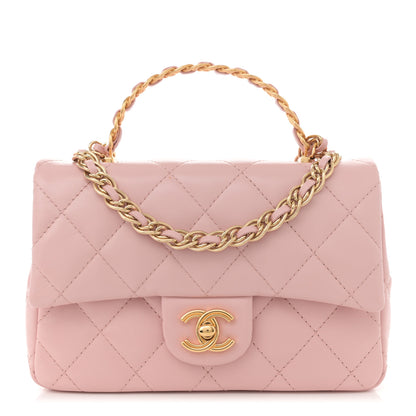 Chanel Shiny Lambskin Quilted Golden Links Top Handle Flap Light Pink 1 of 11