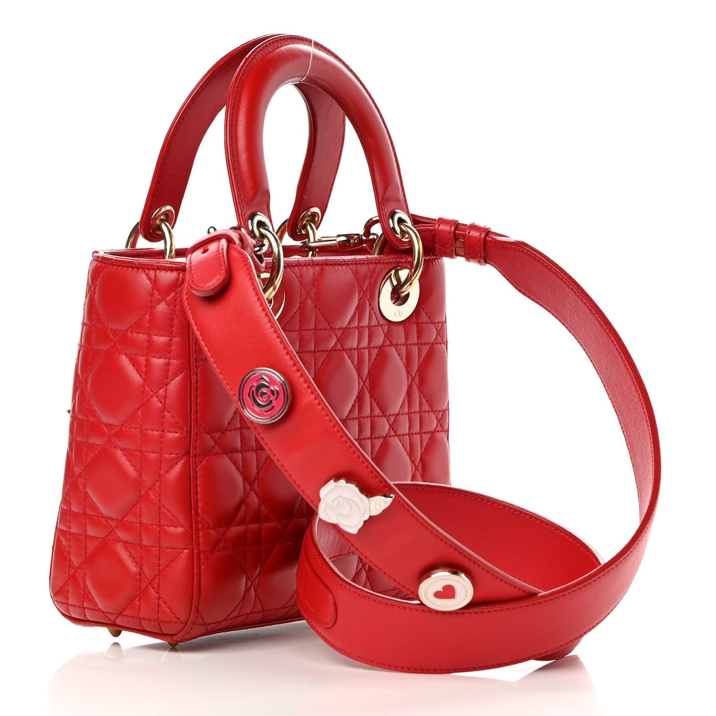 Lambskin Cannage Small Lucky Badges My Lady Dior Red