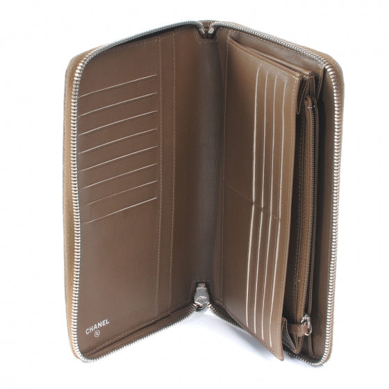 Patent Quilted Large Zip Around Wallet Taupe