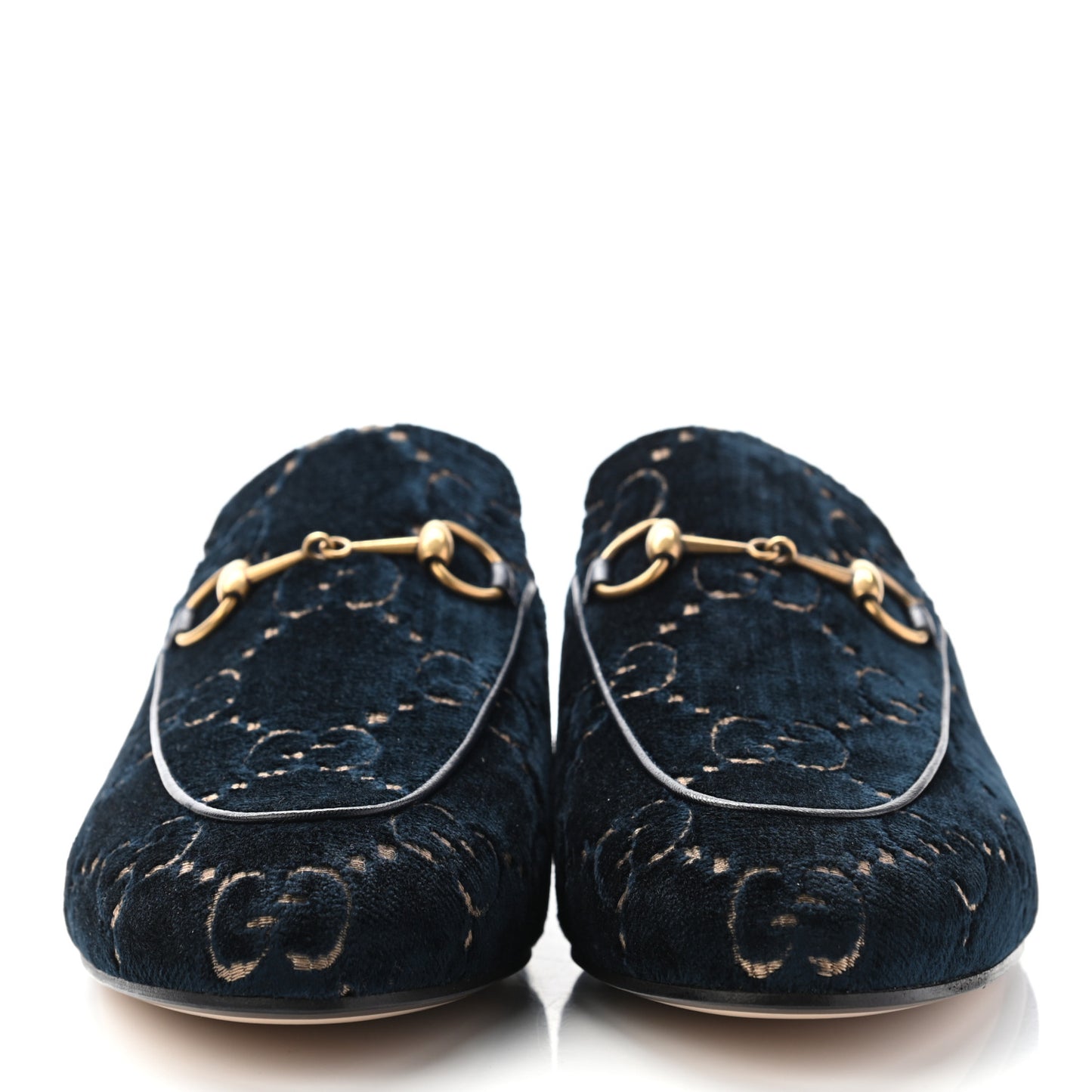 Velvet GG Monogram Womens Princetown Slippers 38 Blue Beige