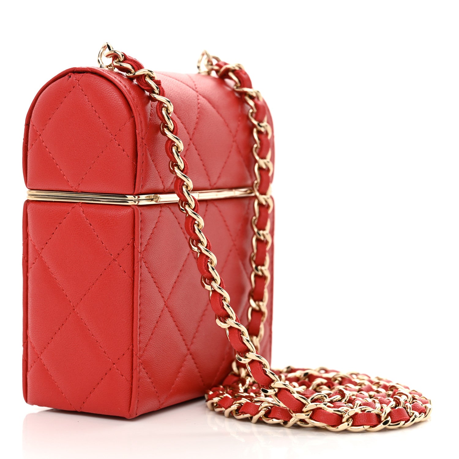 Chanel Lambskin Quilted Small Box With Chain Red 4 of 12