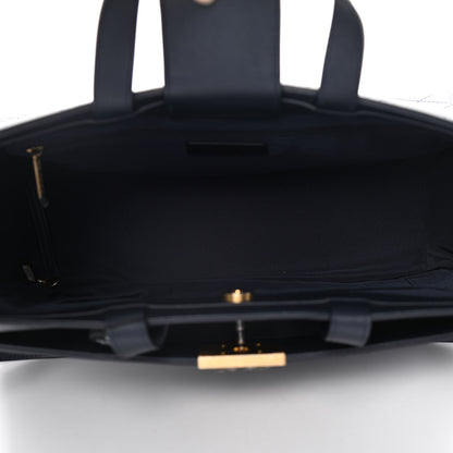 Chanel Calfskin Stitched Large Straight Lines Shopping Tote Navy 6 of 19