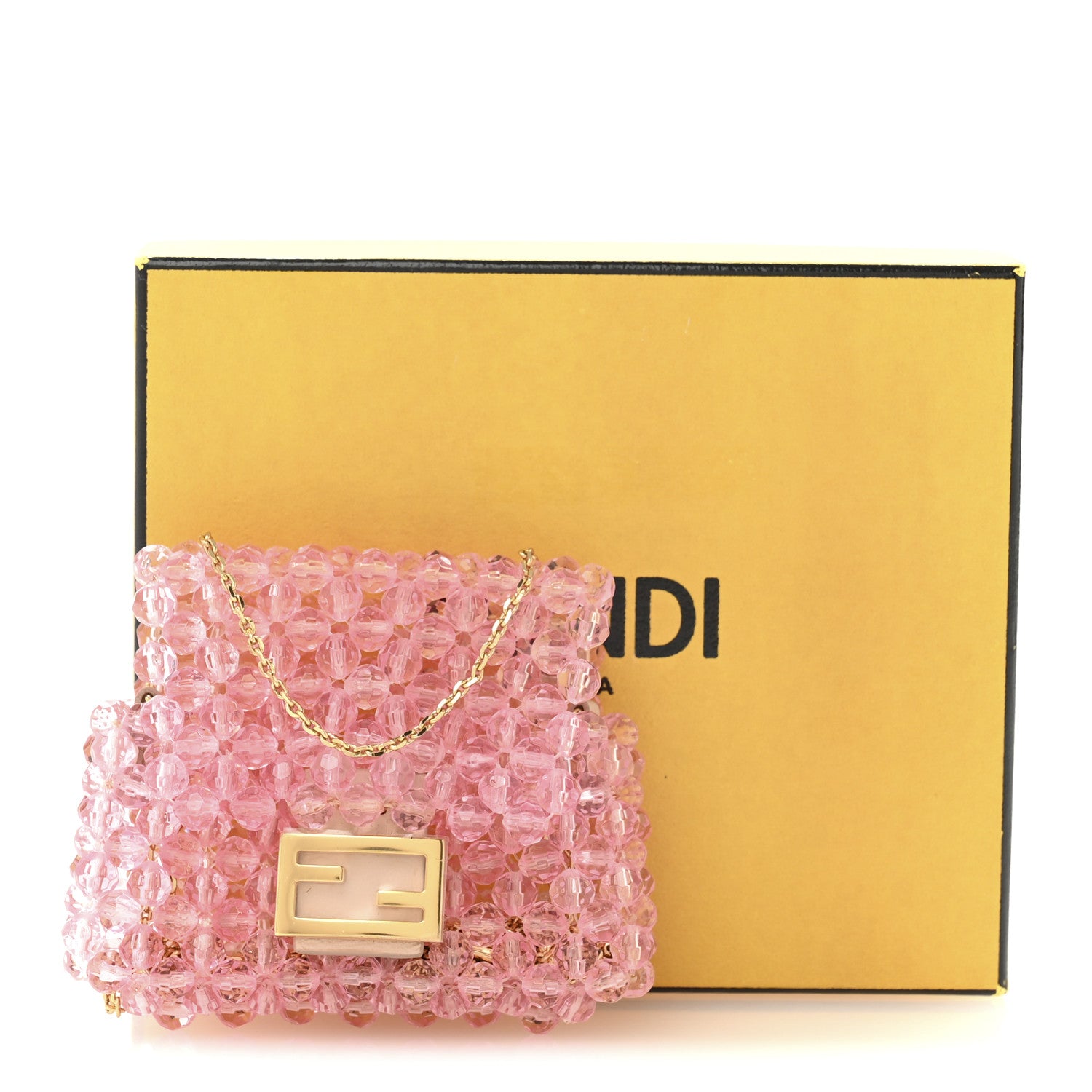 Fendi Enamel Vitello King Beaded Pico Baguette Charm Pink 10 of 10