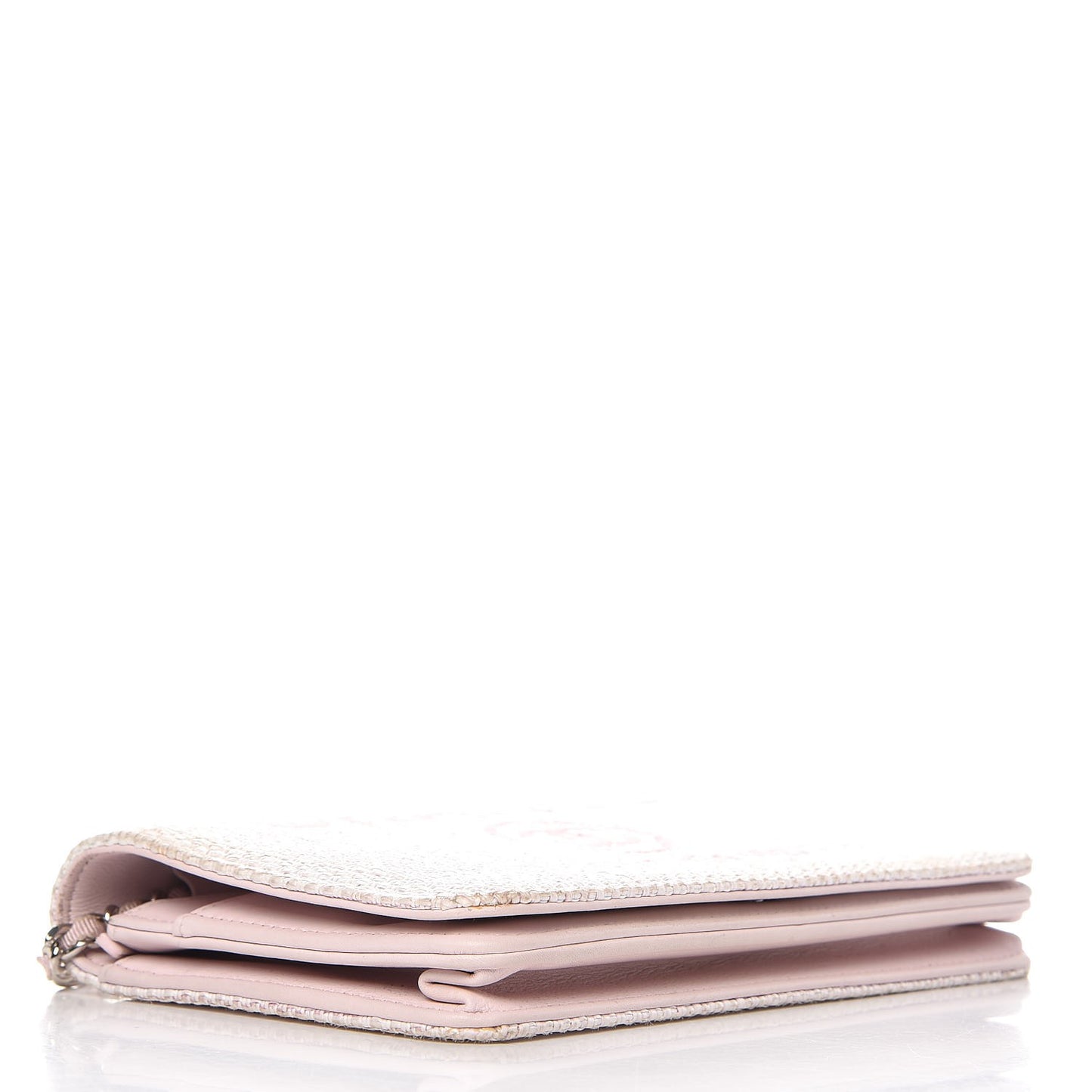 Woven Straw Deauville Wallet on Chain Pink