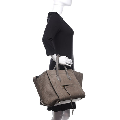 Celine Crocodile Embossed Nubuck Medium Phantom Luggage Grey 2 of 17