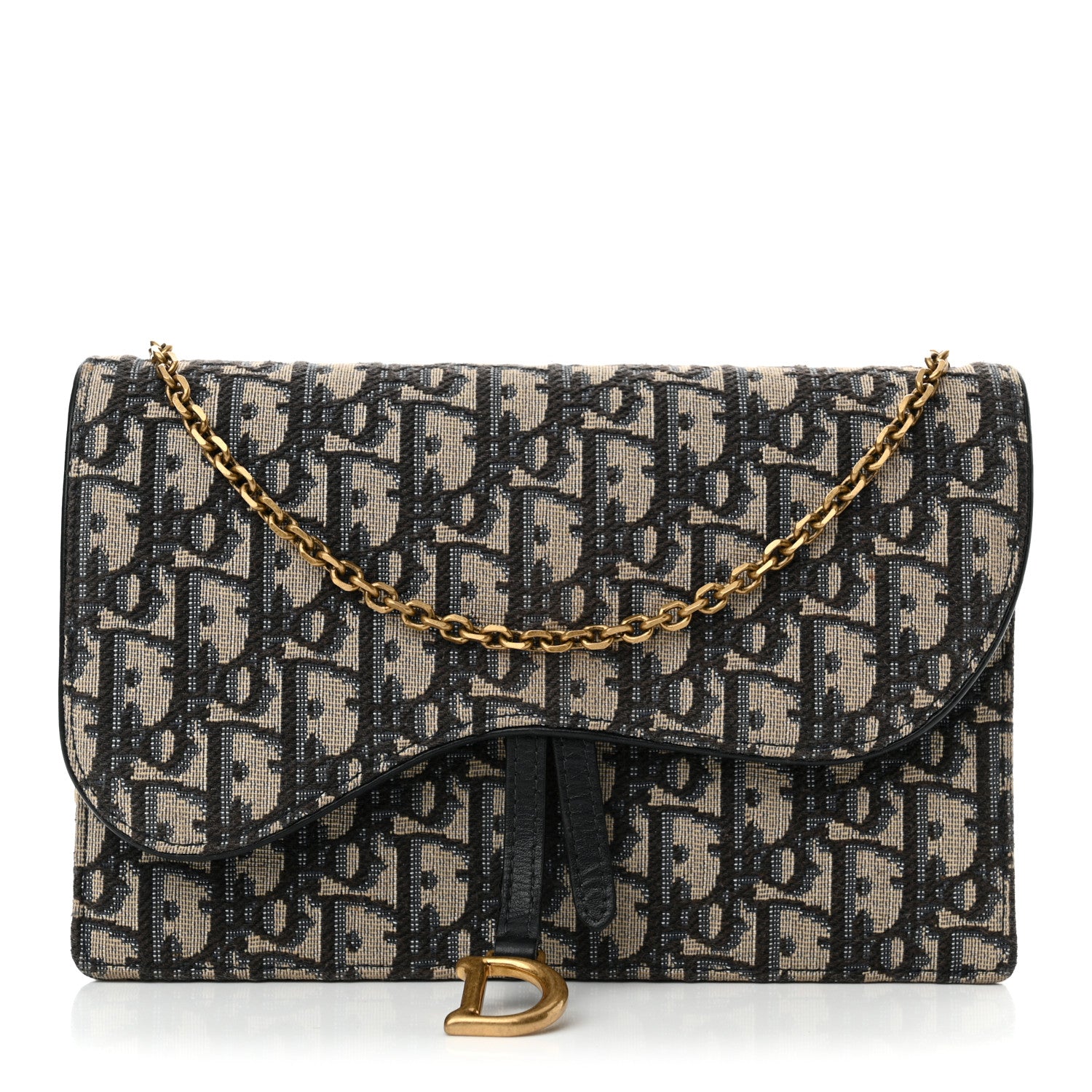 Christian Dior Oblique Saddle Chain Pouch Blue 1 of 12
