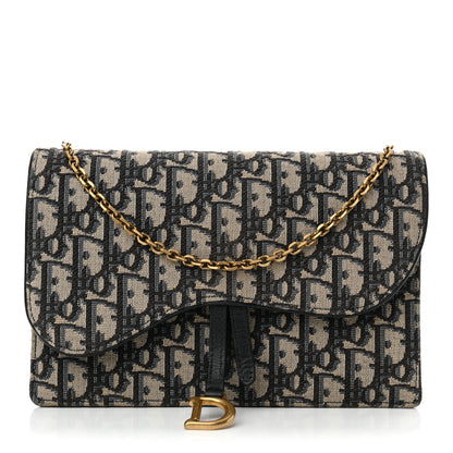 Christian Dior Oblique Saddle Chain Pouch Blue 1 of 12