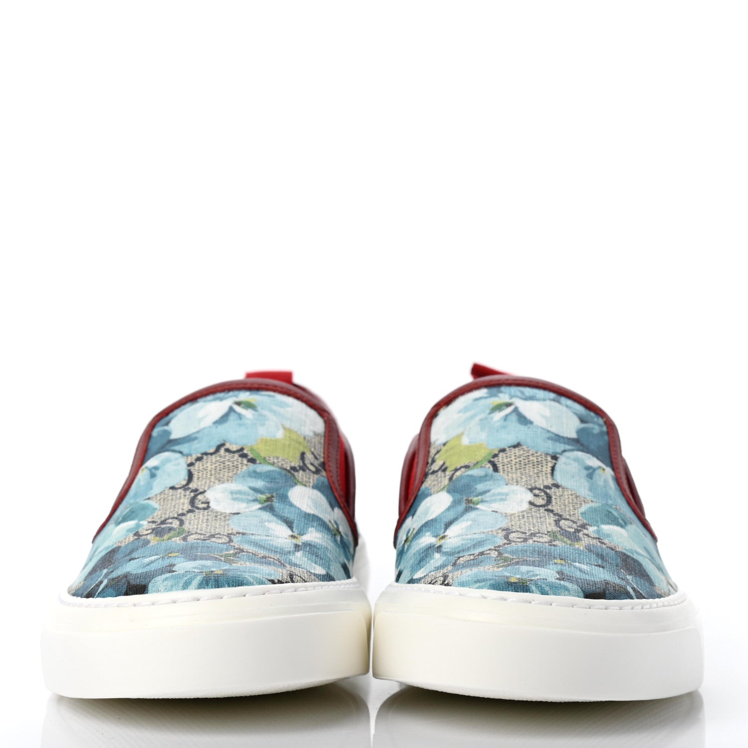 Gucci GG Supreme Monogram Blooms Womens Slip On Sneakers 38 Beige Blue Navy Red 2 of 8