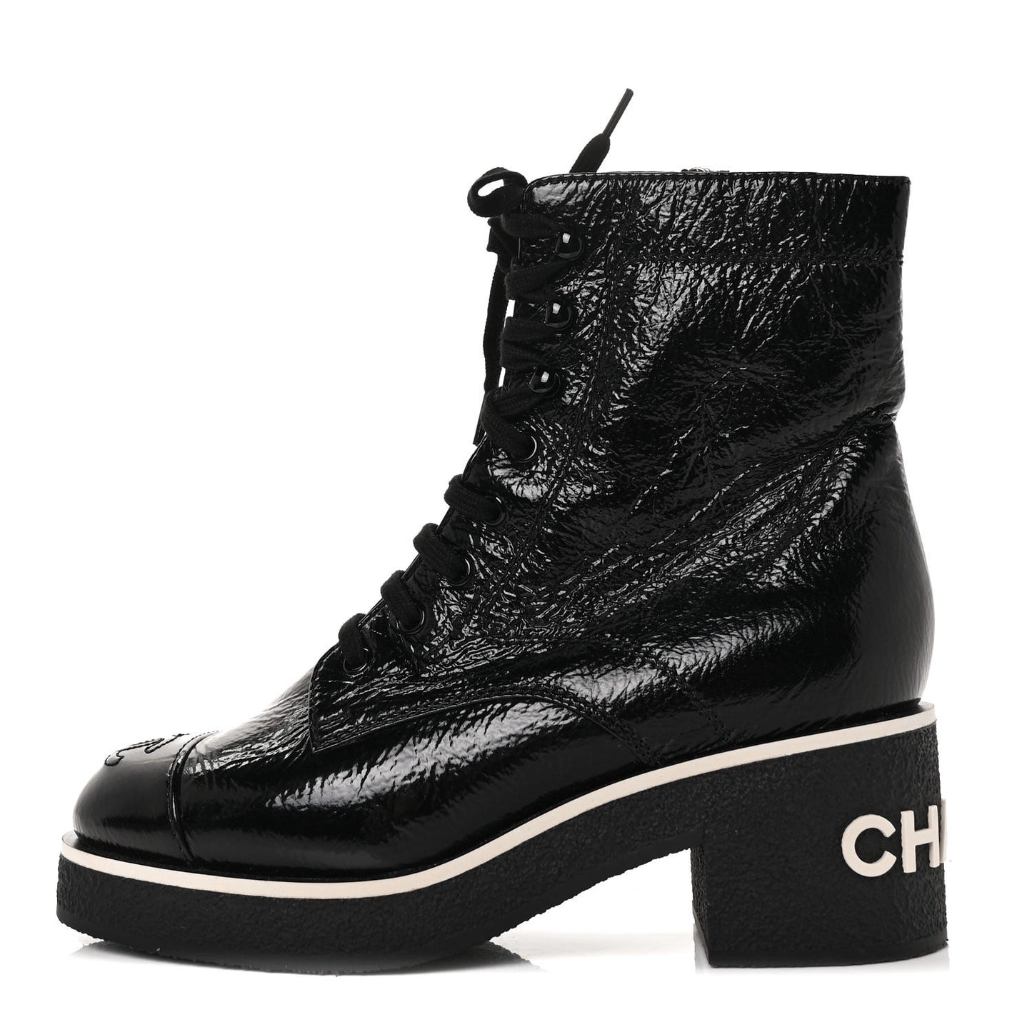 Patent Lace Up Boots 38 Black