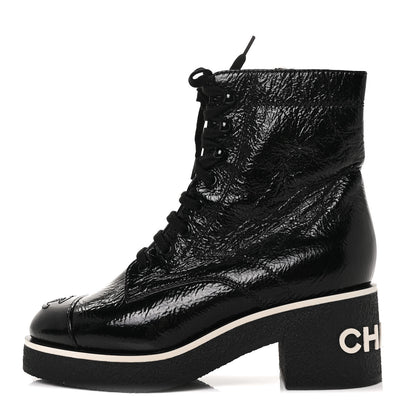 Chanel Patent Lace Up Boots 38 Black 1 of 7