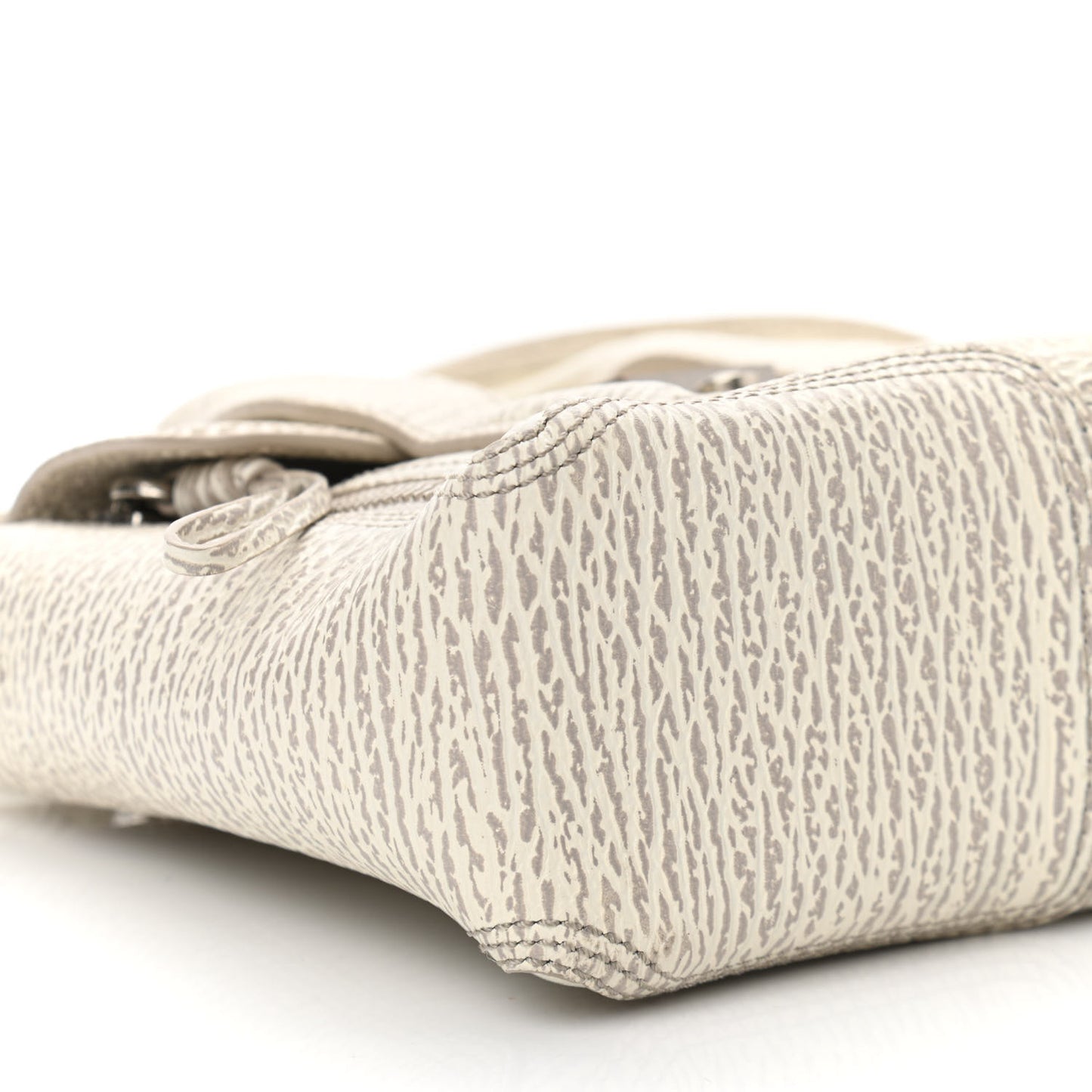 Shark Embossed Textured Calfskin Mini Pashli Satchel Ivory Dove