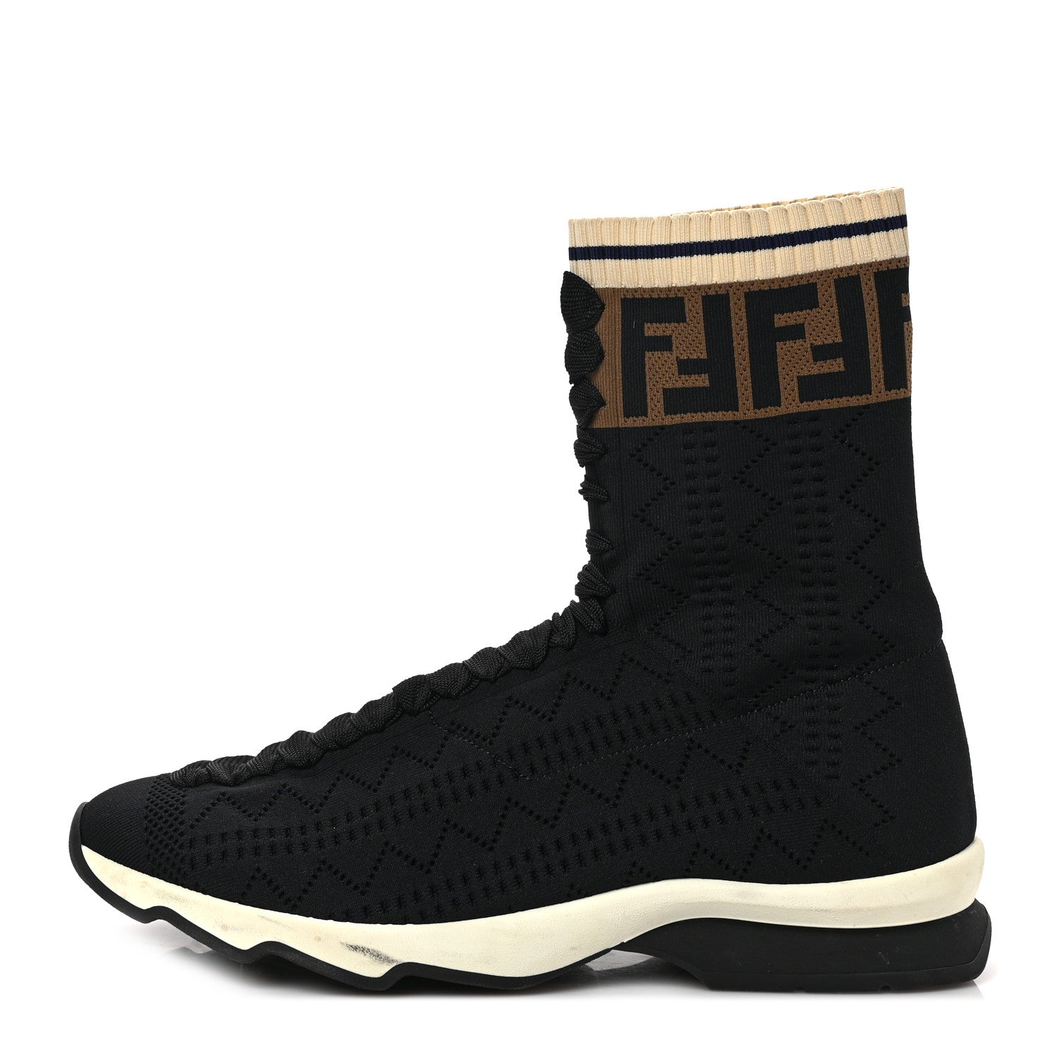 Fendi Stretch Knit Jacquard FF Sock Sneakers 41.5 Black 1 of 7