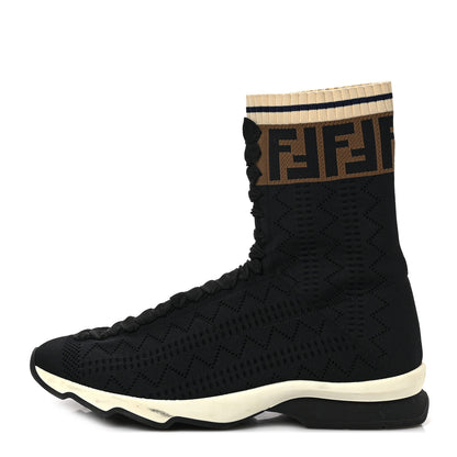 Fendi Stretch Knit Jacquard FF Sock Sneakers 41.5 Black 1 of 7