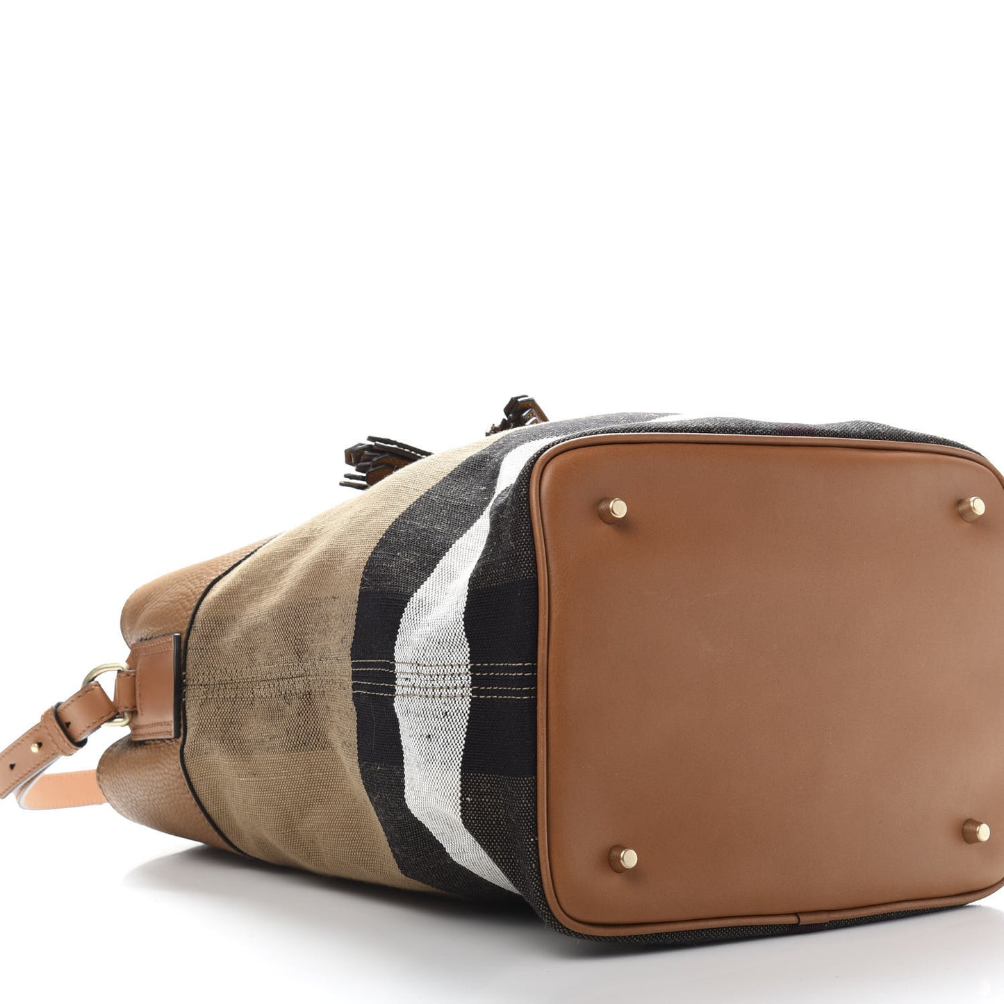 Grainy Calfskin Canvas Mega Check Medium Ashby Tassel Hobo Saddle Brown