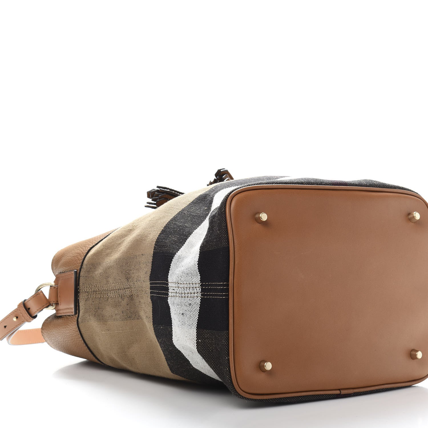 Burberry Grainy Calfskin Canvas Mega Check Medium Ashby Tassel Hobo Saddle Brown 7 of 9