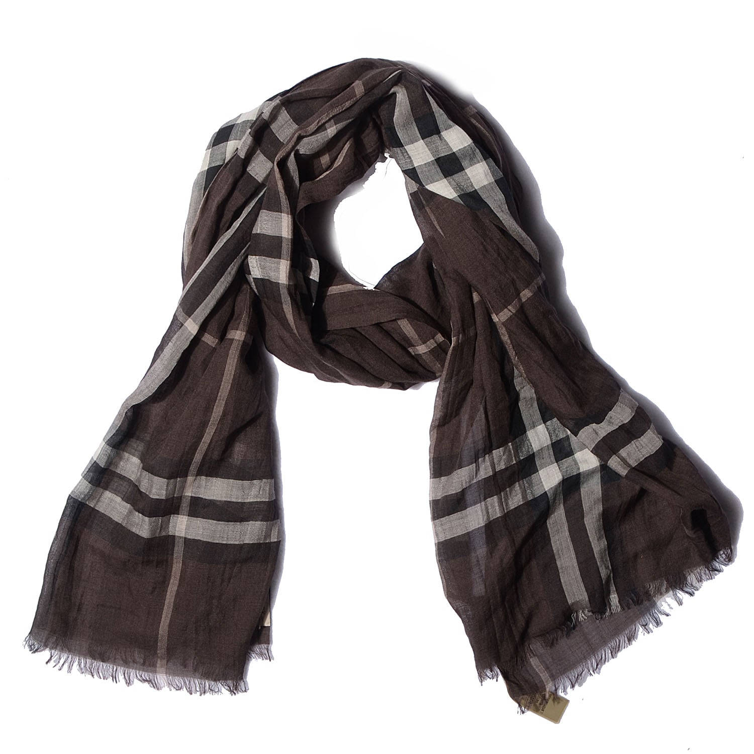 Burberry Wool Silk Giant Check Gauze Scarf Brown 1 of 7