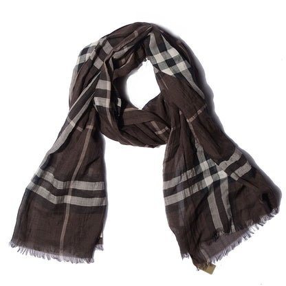 Burberry Wool Silk Giant Check Gauze Scarf Brown 1 of 7