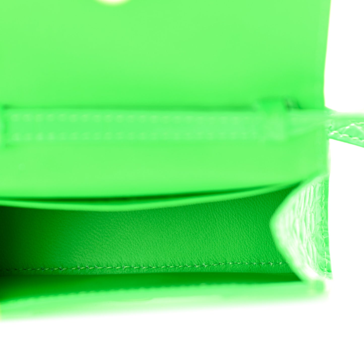 Shiny Calfskin Crocodile Embossed Hourglass Top Handle Bag Mini Fluo Green