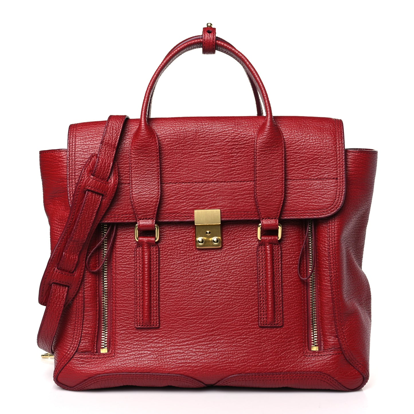 Textured Calfskin Large Pashli Satchel Red