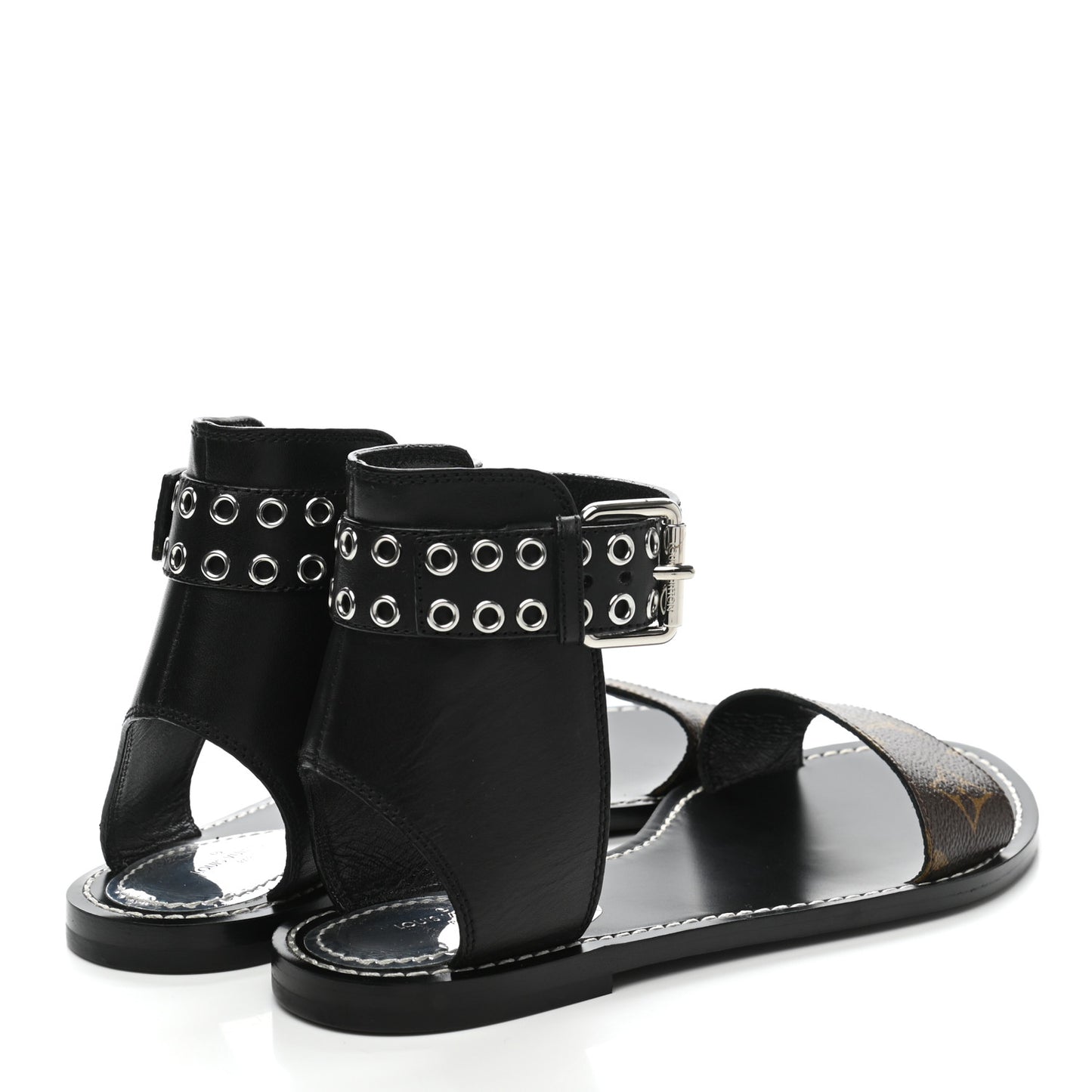 Calfskin Monogram Passenger Flat Sandals 37.5 Black