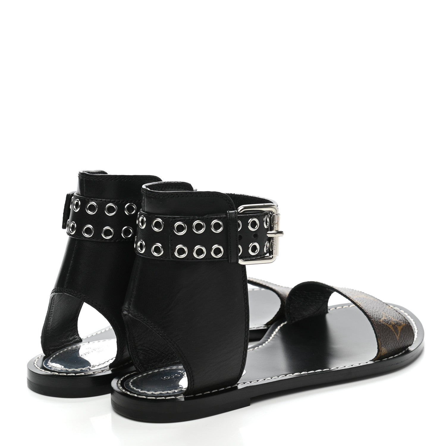 Louis Vuitton Calfskin Monogram Passenger Flat Sandals 37.5 Black 4 of 8