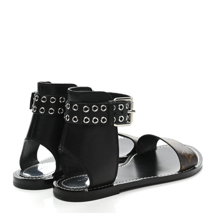 Louis Vuitton Calfskin Monogram Passenger Flat Sandals 37.5 Black 4 of 8