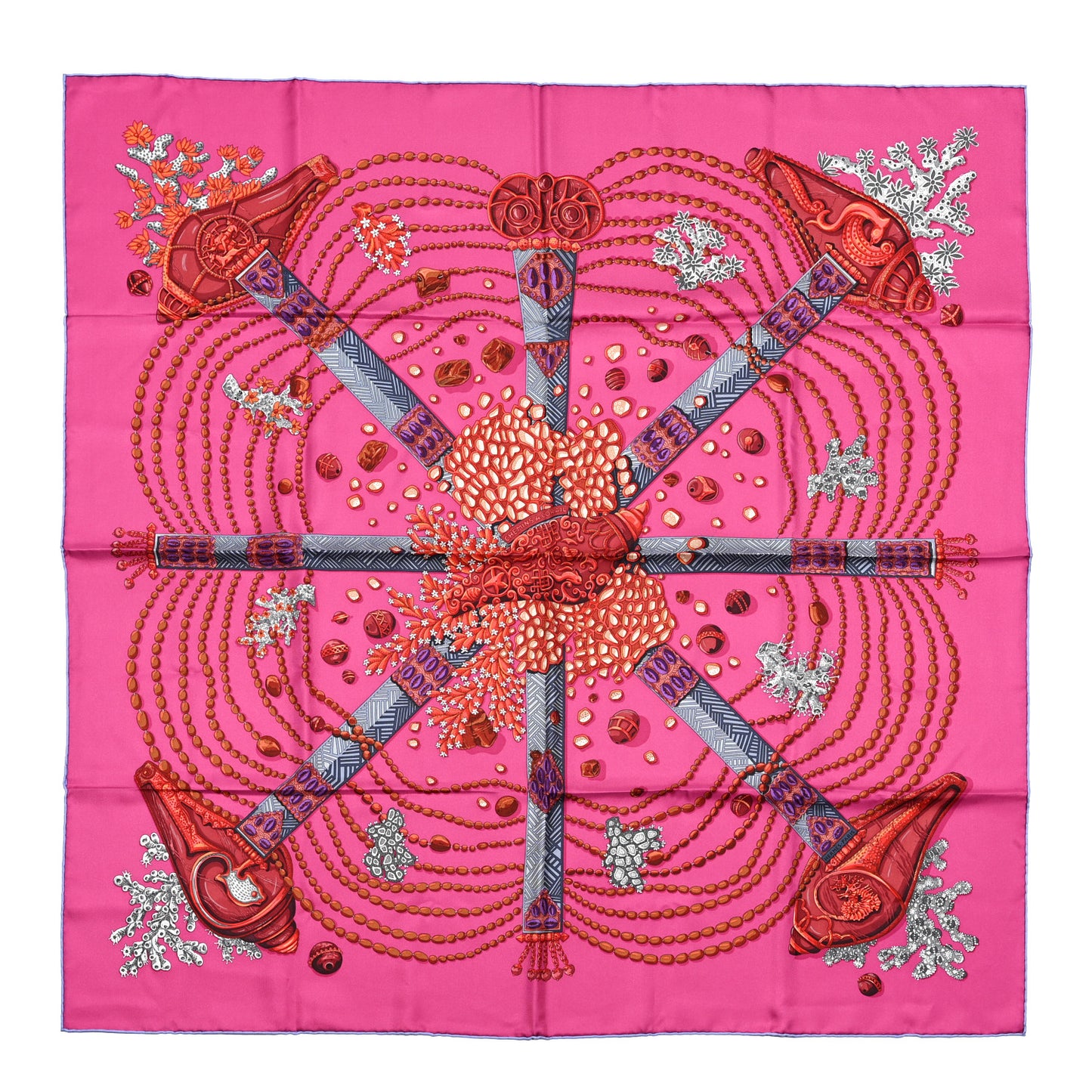 Silk Chemins De Corail Scarf 90 Fuchsia Gris Bordeaux