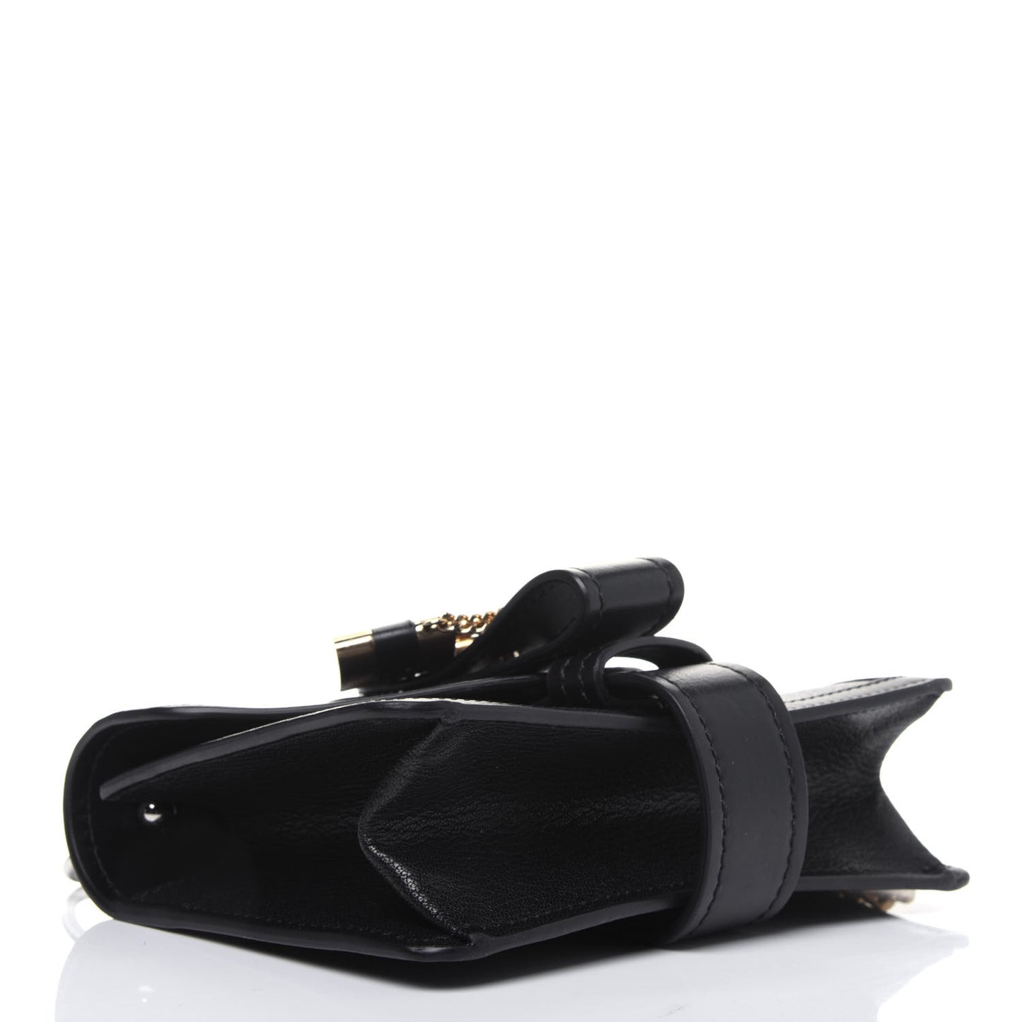 Shiny Goatskin Calfskin Mini Aby Chain Shoulder Bag Black