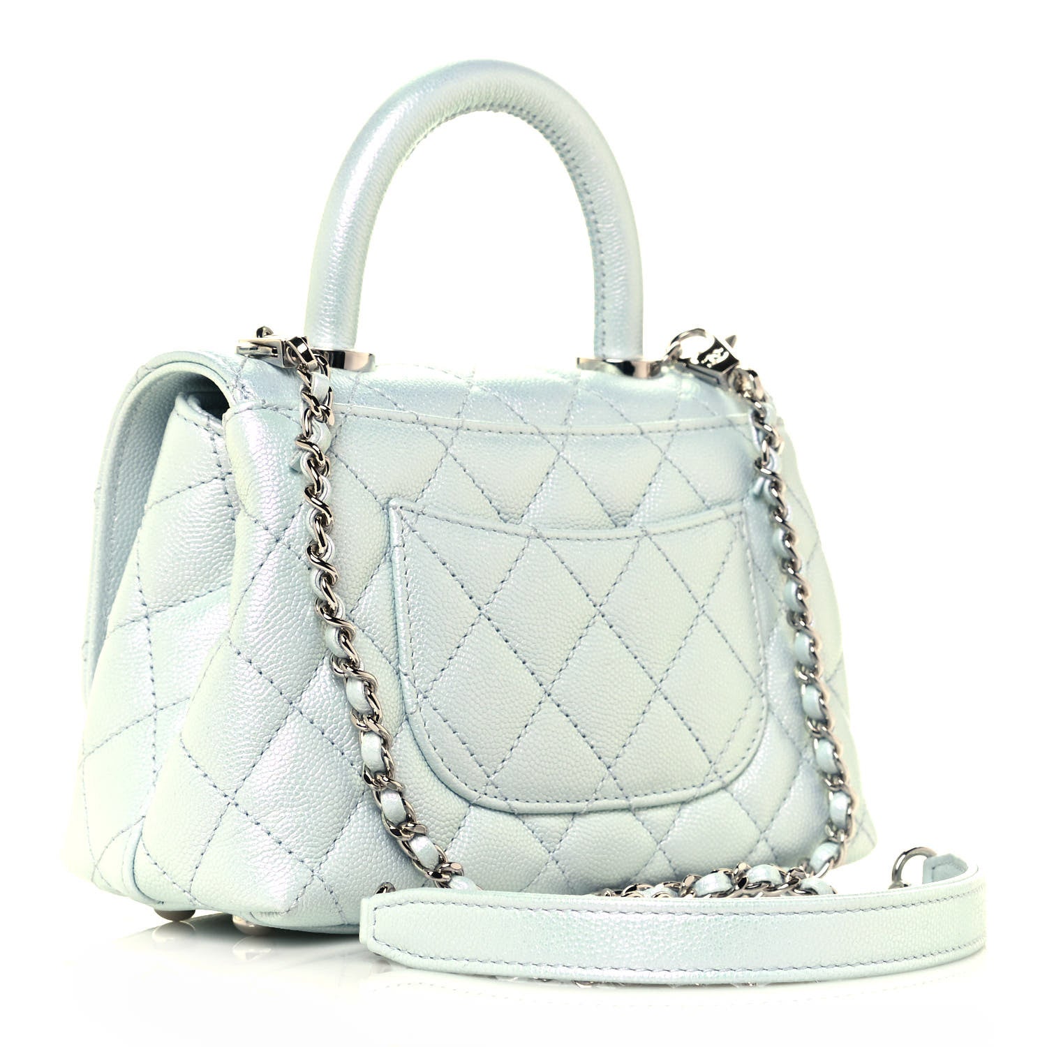 Chanel Iridescent Caviar Quilted Extra Mini Coco Handle Flap Light Blue 3 of 14
