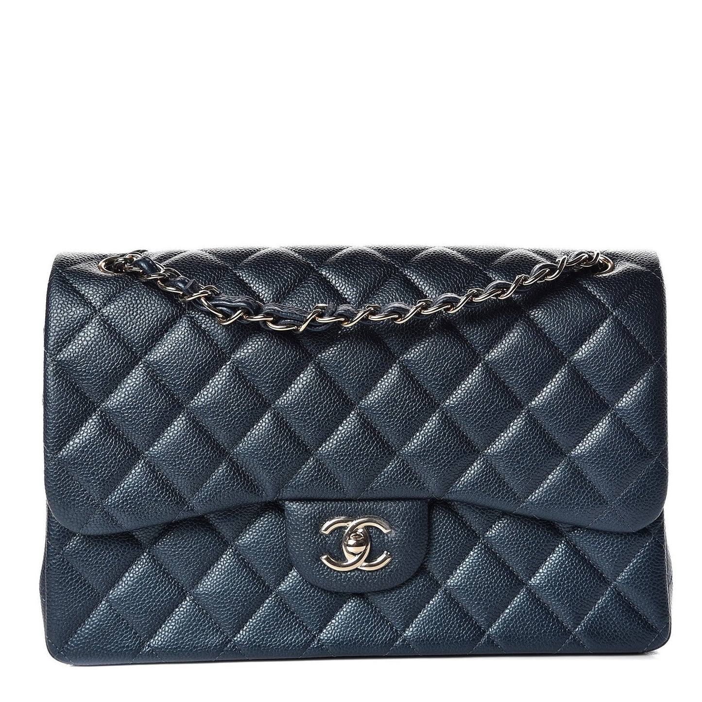 Iridescent Caviar Quilted Jumbo Double Flap Dark Blue