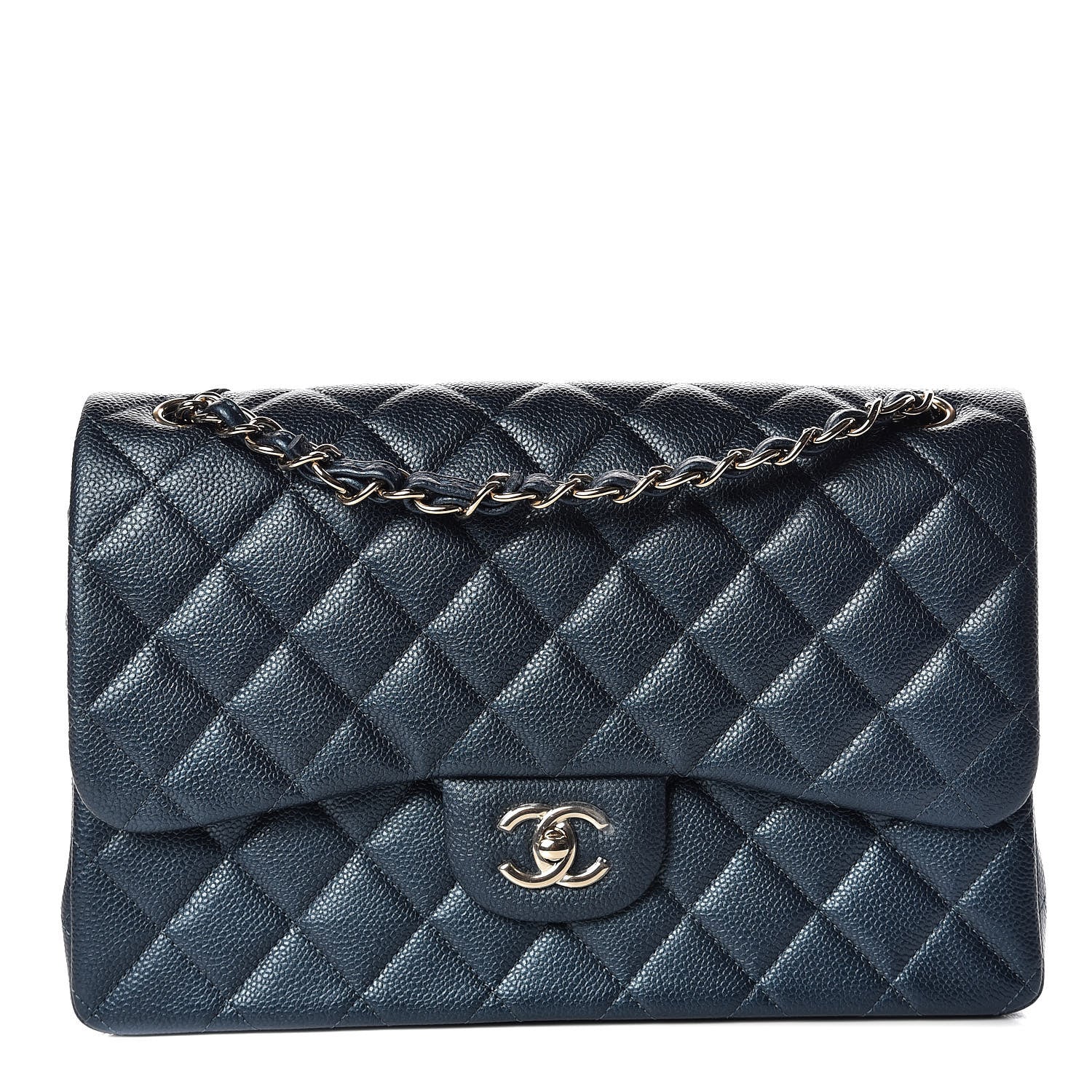 Chanel Iridescent Caviar Quilted Jumbo Double Flap Dark Blue 1 of 10