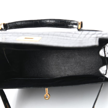Hermes Shiny Niloticus Crocodile Kelly Sellier 28 Black 5 of 13