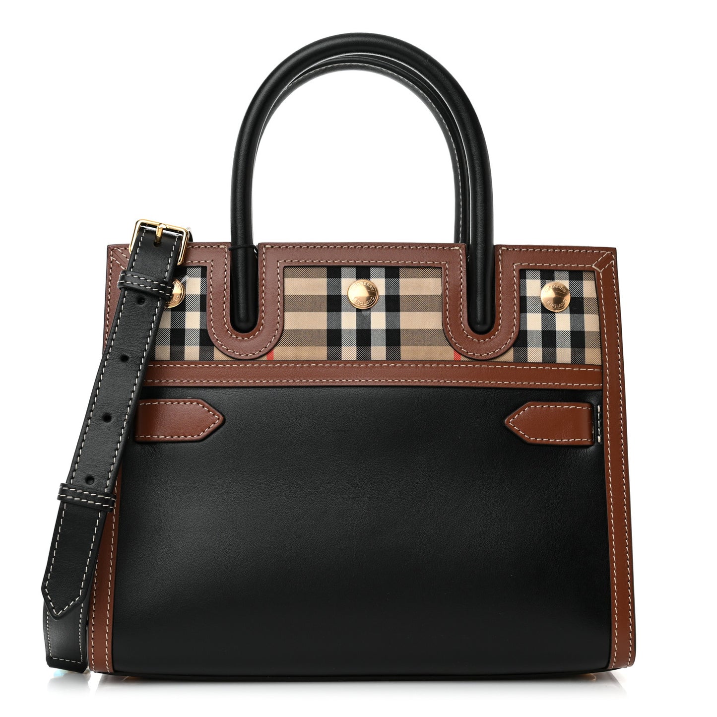 Calfskin Vintage Check Mini Two Handle Title Bag Black