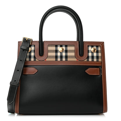 Burberry Calfskin Vintage Check Mini Two Handle Title Bag Black 1 of 9