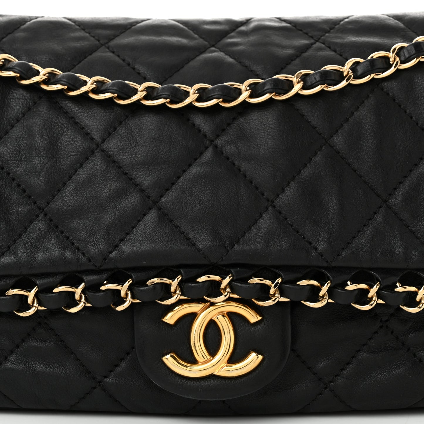Calfskin Quilted Medium Chain Me Flap Black