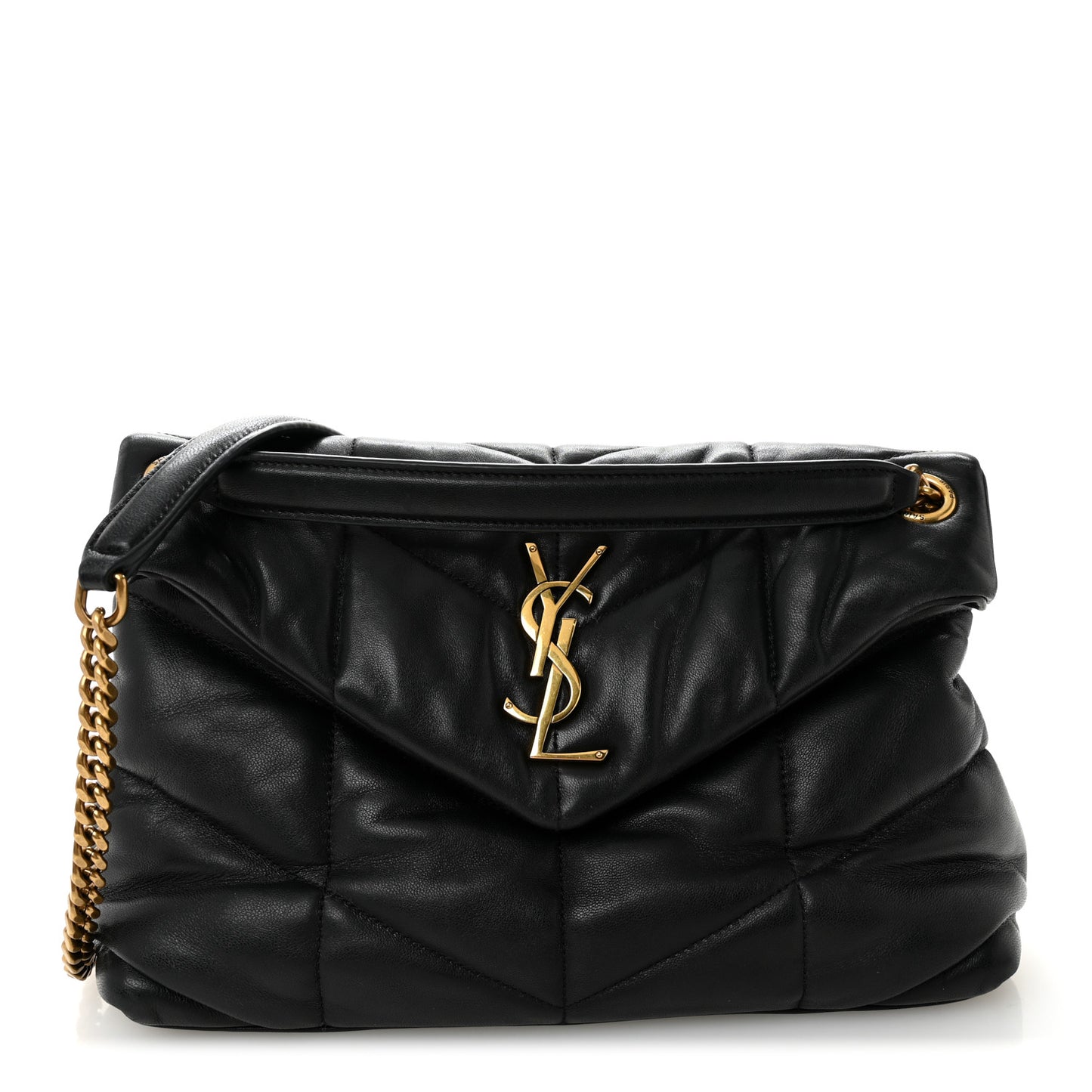 Lambskin Quilted Small Loulou Puffer Monogram Chain Satchel Black