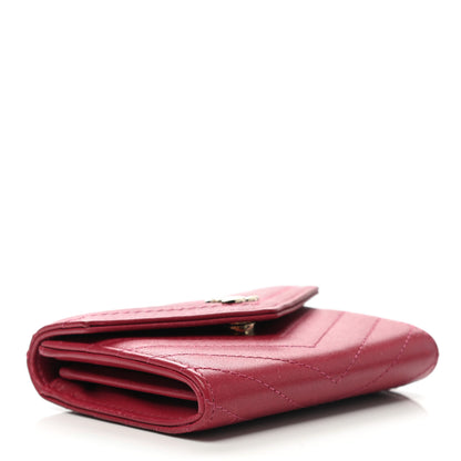 Chanel Goatskin Chevron Quilted Card Holder Flap Wallet Dark Pink 4 of 12