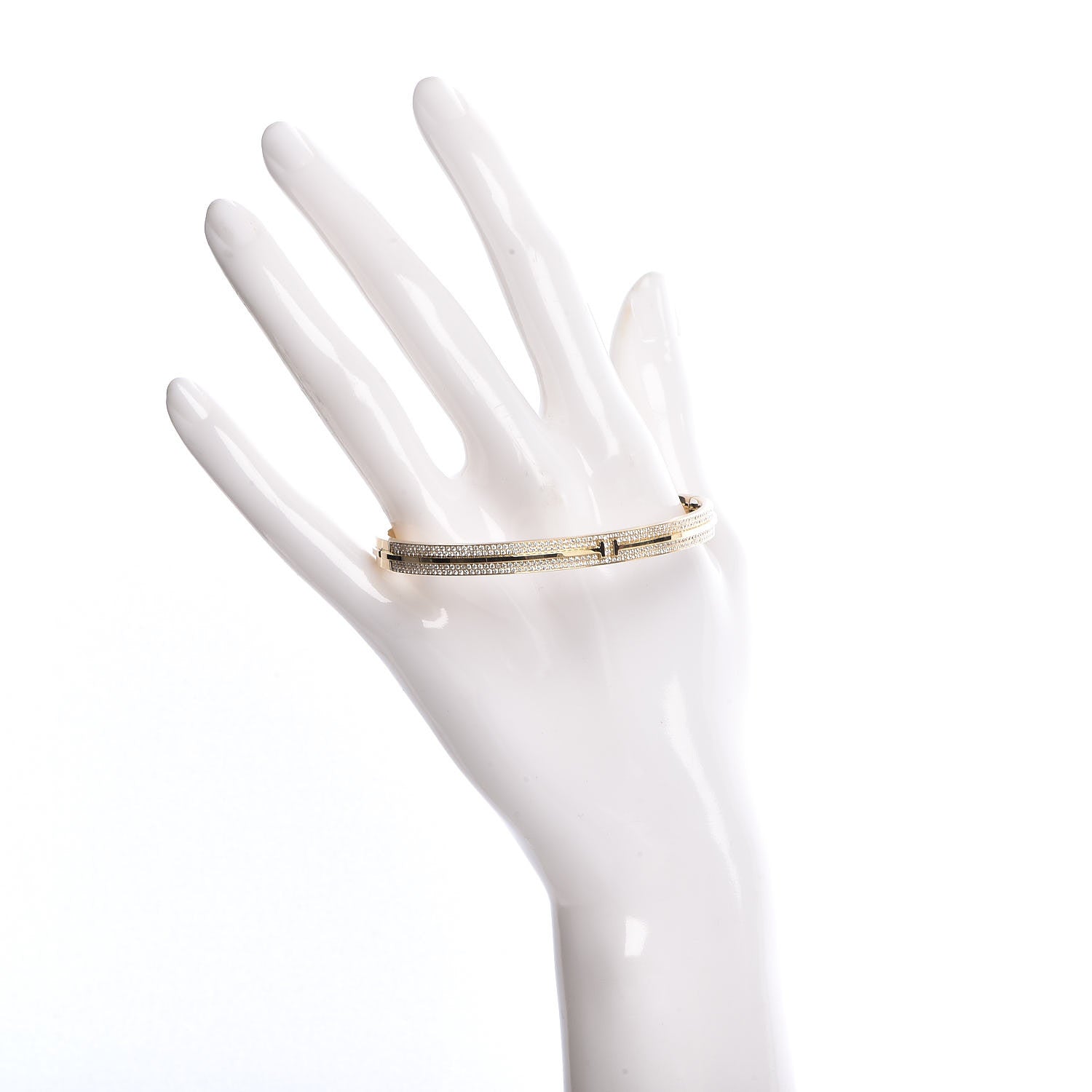Tiffany 18K Yellow Gold Diamond T Hinged Pave Bracelet 2 of 6