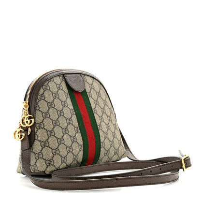 Gucci GG Supreme Monogram Textured Dollar Calfskin Web Small Ophidia Dome Shoulder Bag Beige Ebony New Acero 3 of 11