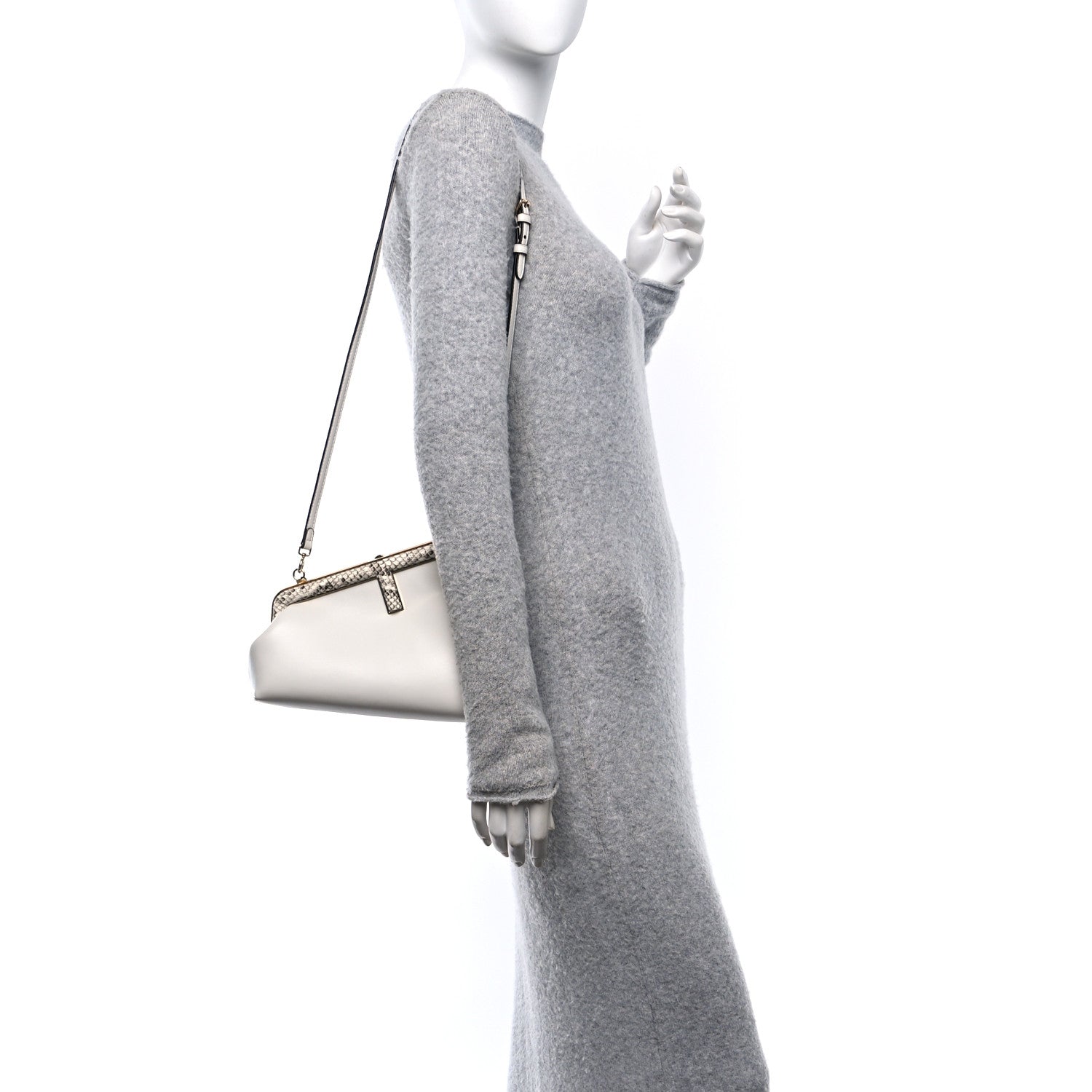 Fendi Shiny Nappa Snakeskin Small Fendi First White Roccia 2 of 10