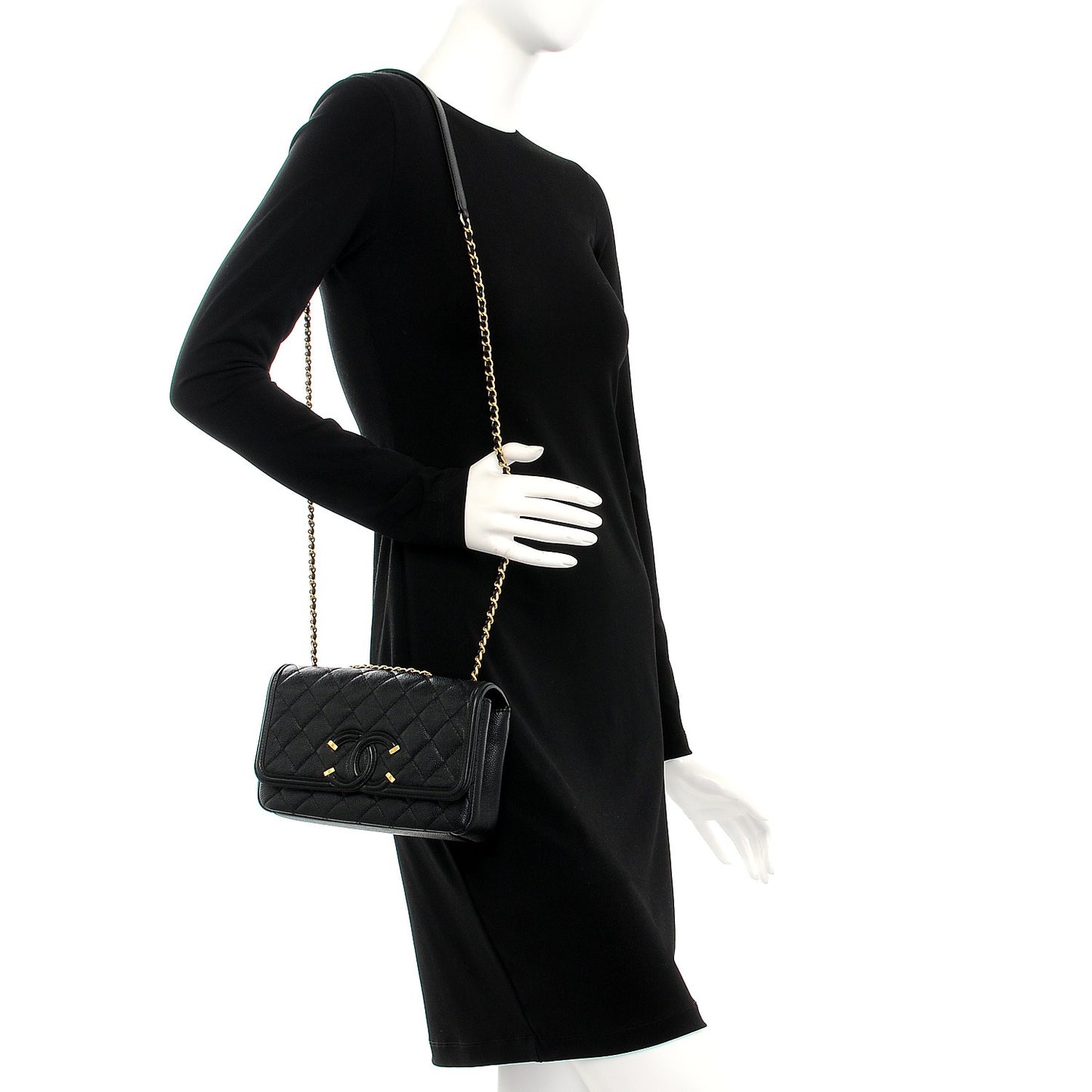 Caviar Quilted Small CC Filigree Flap Black
