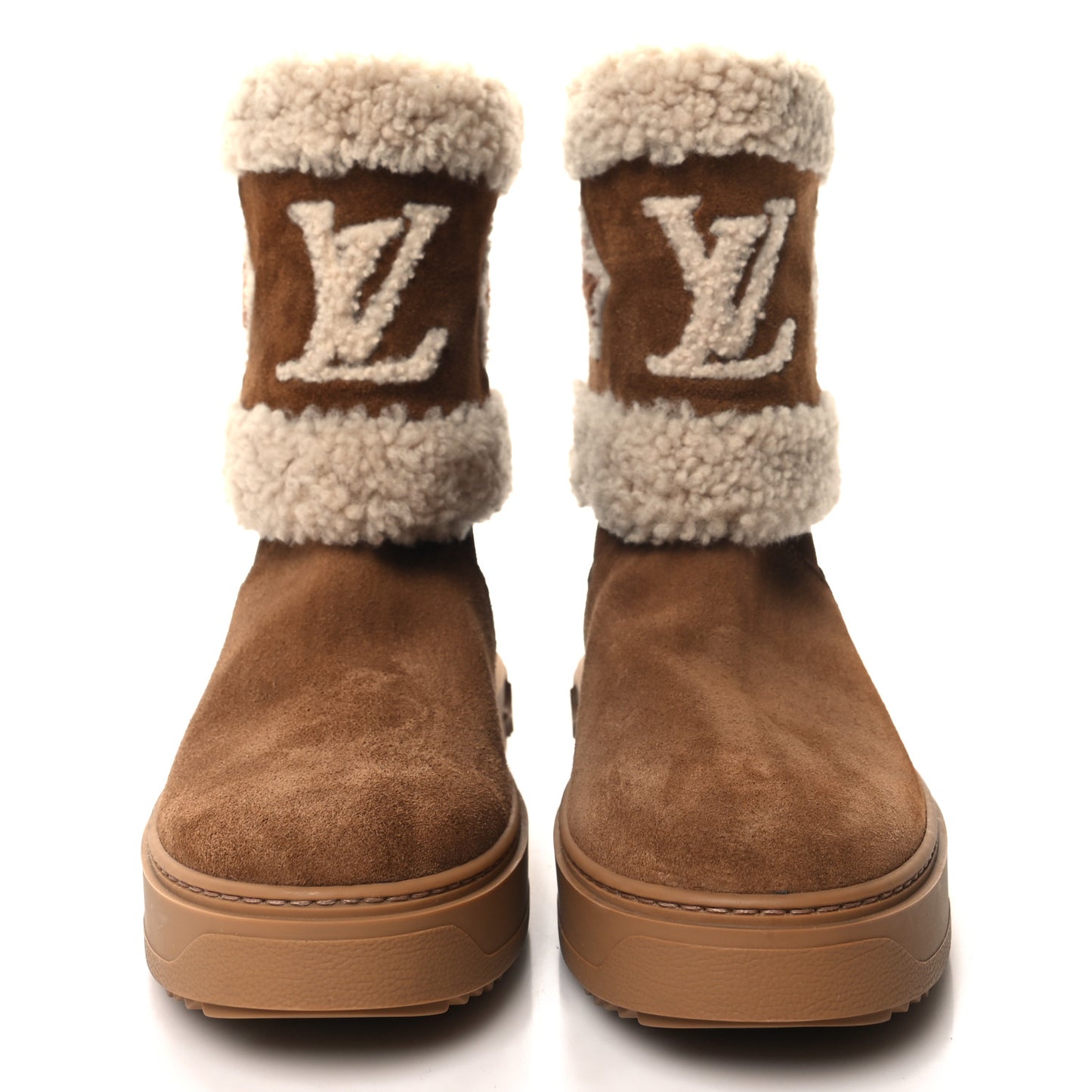 Suede Calfskin Shearling Snowdrop Flat Ankle Boot 40 Cognac