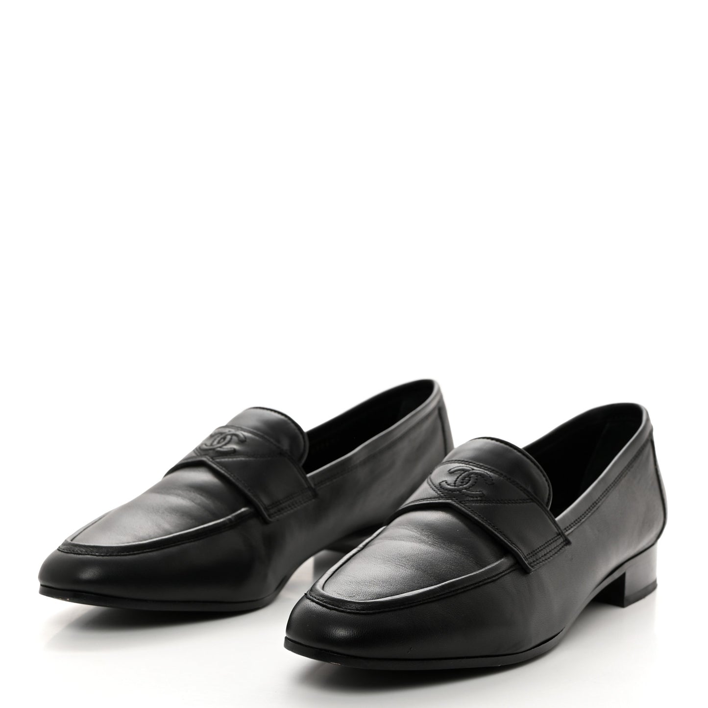 Calfskin Mens Stitched CC Loafers 42 Black