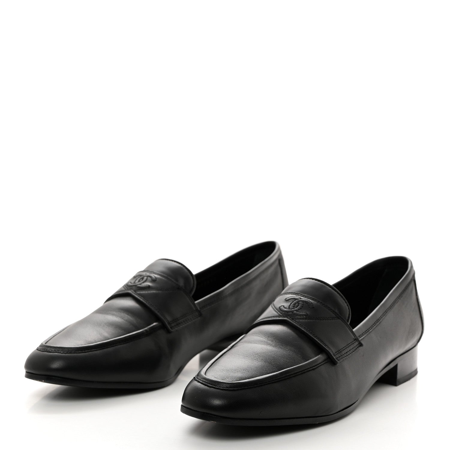 Chanel Calfskin Mens Stitched CC Loafers 42 Black 3 of 9