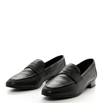 Chanel Calfskin Mens Stitched CC Loafers 42 Black 3 of 9