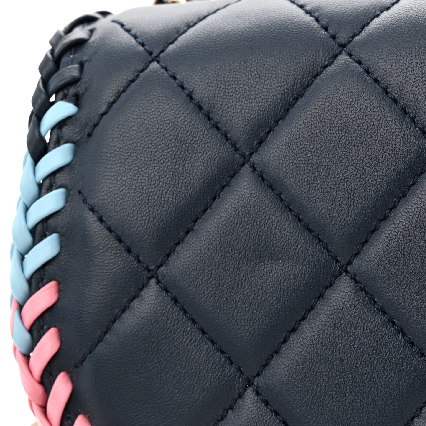 Lambskin Quilted Braided Messenger Flap Navy Multicolor